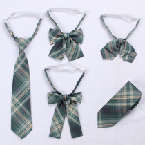 (Forest Letter Small) Japanese JK uniform bow tie tie dark green grid skirt collar flower student bow