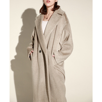 NZ light extravaganza Lazy Loose outline shaped horn buckle with long-style rice-grey camel coat woman thickened cashmere coat winter