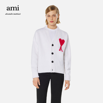 The AMI mens and womens classic love wool solid color casual simple V-neck cardigan sweater