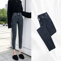 High-waisted jeans womens 2021 summer new thin slim wild womens clothing nine points spring and autumn small feet pants tide