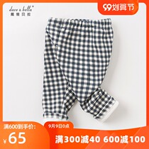 davebella David Bella baby childrens clothing autumn and winter men and women Baby Baby Baby Baby plus velvet plaid print casual trousers