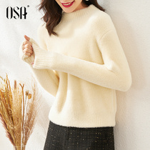 OSA imitation mink velvet lazy wind half turtleneck sweater 2021 New Women autumn and winter loose wear pullover top