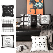 ins black and white plaid double-sided pillow cushion sofa living room Pillow sofa cushion pillow cotton and linen sofa pillow