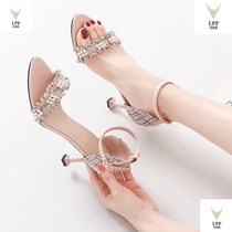 One word with sandals womens heels 2020 new summer womens shoes and Joker Net red summer fashion high heels