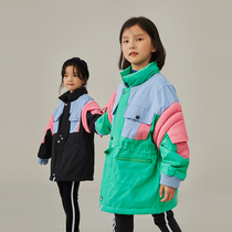 Pear small leisure children 2021 Winter new men and women Middle and big children Foreign style long assault clothing color plus velvet coat tide