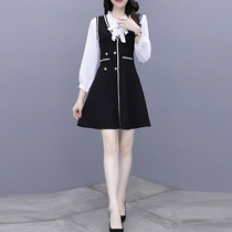 2021 spring new Korean version of long-sleeved lace-up clothing fashion temperament jacket vest dress two-piece set of women