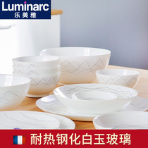French Leya household tempered white jade glass dishes set creative soup bowl rice bowl noodles bowl dish