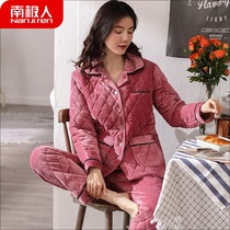 Antarctic coral velvet pajamas womens autumn and winter loose large size home clothing three-layer cotton warm two-piece flannel