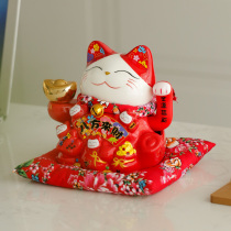 Property Cat Electric Rocking Hand Swing Piece Big Red Color Glazed Gift Ceramics Opening Giao New Company Open Store Gifts