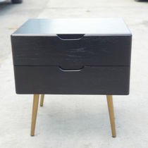 Special offer Nordic solid wood furniture oak double-drawn bedside table retro black American simple modern storage side cabinet