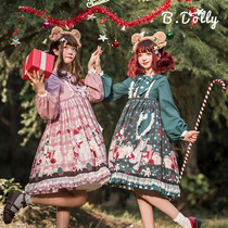 lolita spot original design wish gingerbread bear op long sleeve dress Japanese lolita dress autumn and winter dress