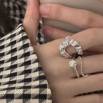 Small crowdfunding body 925 pure silver bright color personality chain stone opening double ring with adjustable ring