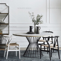 Nordic solid wood round table European round dining table and chair all solid wood retro old wrought iron Chinese dining table round