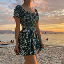 2020 new one-piece body cover belly with chest pad backless swimsuit womens French retro small floral platycodon conservative swimsuit