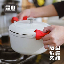 Frost mountain cute bow pot ear cover 2 pot handle baking tray anti-scalding silicone clip high temperature microwave oven gloves