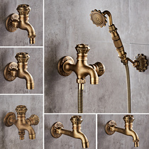  European-style antique quick-opening single cold washing machine faucet Mop pool household carved all-copper faucet extended nozzle