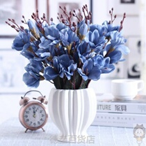 Flower vase European rose simulation bouquet Silk flower set decoration Living room dining table fake flower dried flower pot planting decoration