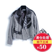 European station Autumn New Plaid Jacket Womens small short leather jacket stitching Jacket Women fashion versatile