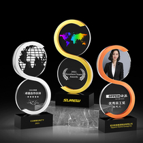 Trophy custom excellent staff award metal gold-plated gold silver and copper S-shaped crystal color printing lettering event commendation commemoration