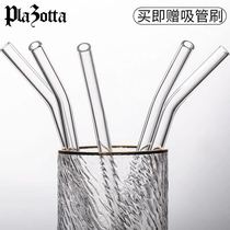 German plazotta glass straws adult anti-lipstick red transparent juice drinking tube hard heat resistant and environmentally friendly glass