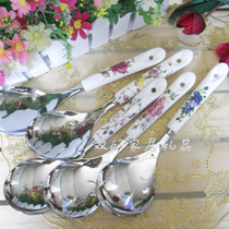 (Clearance) Flower bone china stainless steel rice spoon spoon kitchen utensils Korean rice spoon ceramic rice spoon