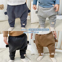 Korean baby boy pants autumn winter plus suede thickened Korean version cute ear bunches pants baby pure cotton big PP pants
