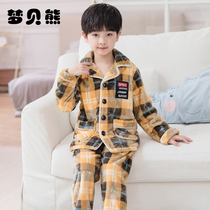 Childrens pajamas boys flannel autumn and winter coral velvet set thickened little boy big boy home clothing autumn