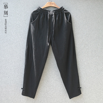 Cotton and hemp trousers Mens summer light loose casual pants drawstring pants Meditation pants Chinese style large size mens pants linen