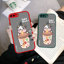 Apple 8plus mobile phone shell new cartoon milk tea cow apple 7plus full package anti-fall se2 frosted color apple 6 6splus silicone gel soft i7 net red ins wind New Year wishes