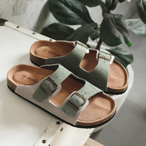 Cork slippers men summer 2021 new sandals trend outside wear a word beach slippers men and women couples sandals