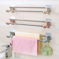 Cloth bathroom single-layer adhesive hook towel hanging creative toilet rack bath towel bar door rear double rod saving space