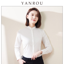 Small collar diamond buckle white shirt womens long-sleeved 2021 spring and Autumn new professional formal overalls slim white shirt