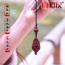 Small leaf red sandalwood handmade wood carving Buddha hand car keychain pendant Couple creative men and women necklace pendant wooden