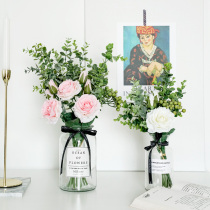 ins Nordic small fresh rose bouquet tied flowers Simulation flowers Living room decoration fake flowers Dining table Floral set ornaments