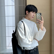 Hualun homemade spring and autumn small high neck couple Clothes Clothes men loose Korean trend wild base shirt gray top