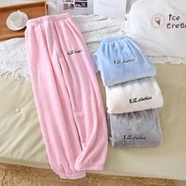 Coral Suede Sleeping Pants Woman Autumn Winter Flannel Trousers Fairy woman warm pants loose with large size bunches Toe Closing Home Pants