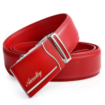 Mens belt leather youth business cowhide automatic buckle middle-aged and young peoples birth year red trend pants belt men