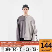 PERCLIPS (PCLP) asymmetric stitching sweater deconstruction double collar pair drawstring pocket print sleeve