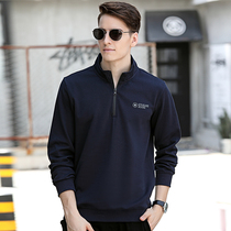 Lapel Stand Collar Men Sweats 2021 Autumn Pullover Pure Size Size Top Men Long Sleeve T-Shirt Men Spring and Autumn Tide
