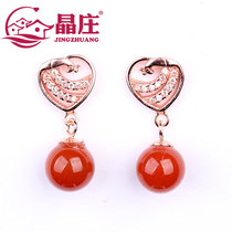 Gift certificate natural south red agate earrings Liangshan persimmon red s925 silver electroplated 18k rose gold red earrings