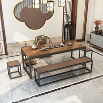 New Chinese 1 m 8 tea table and chairs combination of guest office solid wood tea table integrated tea base suit Zen iron art