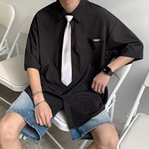 Send tie ~ couple dk uniform jk short sleeve shirt male and female college funnins blouses Korean version trendy loose lining clothes