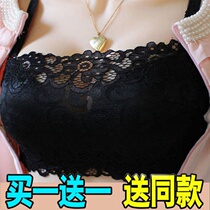 Flat chest small chest gathered bra thickened sexy lace bandeau underwear bra girl with or without steel rims thin section