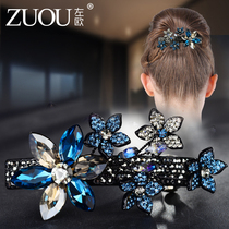 Hairpin Korean headdress Adult elegant rhinestone flower lady large flower branch top clip Hair ornament Ponytail spring clip