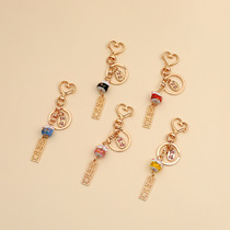 Cute girl heart ceramic lucky cat keychain auspicious wishful metal key ring chain pendant car hanging