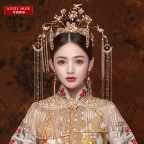 Cute bride Chinese costume Golden Magpie long tassel Phoenix crown ancient style bride wedding Xiuhe clothing headdress jewelry