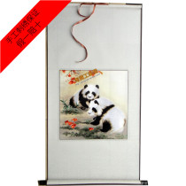  Hand-embroidered panda direct hanging embroidery Su embroidery finished hand-embroidered soft mounting plus shaft large-size Chinese national treasure map