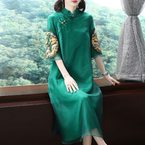 2020 new womens vintage temperament embroidery Zen young organza loose A dress women