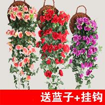 Mall Silk Flower Kindergarten Clothing Shop Emulation Rose Wall Wall-mounted Hung Flower aisle Fake Flower hanging basket