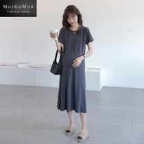 MORGOMON PREGNANT WOMAN Autumn Clothing Short Sleeves Pure Cotton T-shirt Fashion Pure Color 100 Lap Dress LL0811